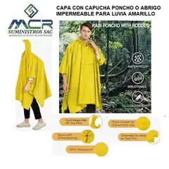 GENERICO - CAPA CON CAPUCHA O PONCHO PVC IMPERMEABLE PARA LLUVIA AMARILLO CON BOLSILLO
