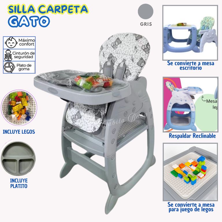 Silla de comer Carpeta Reclinable Gato Gris