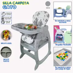 HI BABY - Silla de comer Carpeta Reclinable Gato Gris