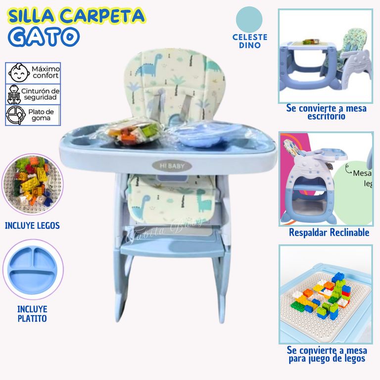 Silla de comer Carpeta Reclinable Gato Celeste Dino