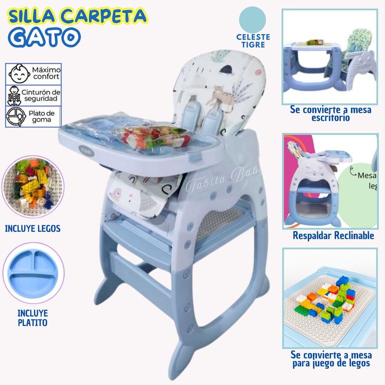 Silla de comer Carpeta Reclinable Gato Celeste Tigre