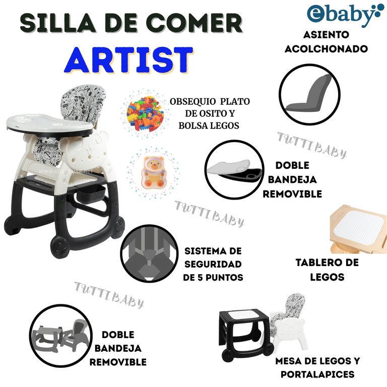 SILLA DE COMEDOR ESCRITORIO ARTIST NEGRO 4 EN 1 + OBSEQUIAMOS UN PLATITO Y 1 BOLSA DE LEGOS