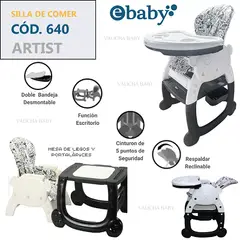 EBABY - SILLA DE COMEDOR ESCRITORIO ARTIST NEGRO 4 EN 1 + OBSEQUIAMOS UN PLATITO Y 1 BOLSA DE LEGOS