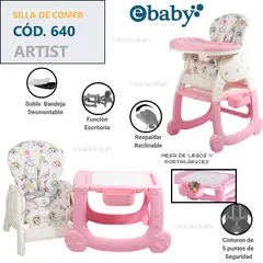 EBABY - SILLA DE COMEDOR ESCRITORIO ARTIST ROSADO 4 EN 1 + OBSEQUIO PLATITO PARA NIÑO Y 1 BOLSA DE LEGOS
