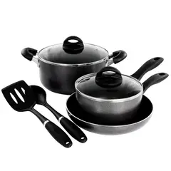 OSTER - Juego de Ollas aluminio antiadherente 7 piezas Clairborne gris