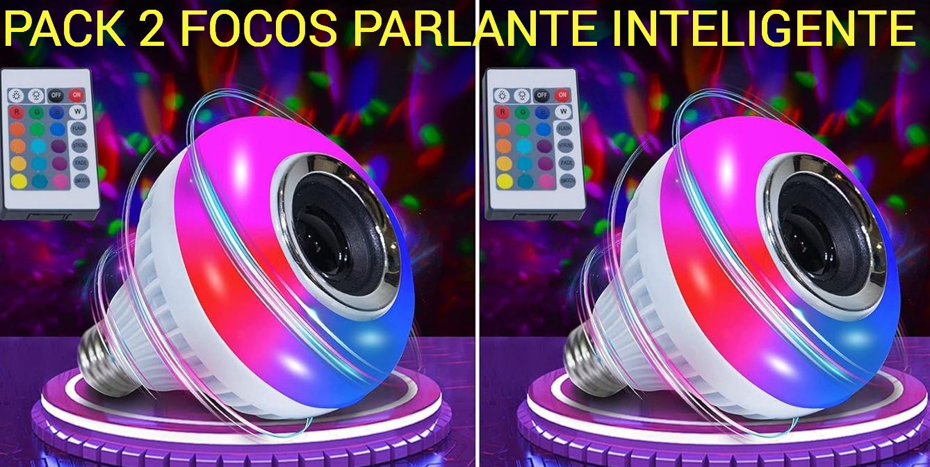 2 FOCOS LED PARLANTE MUSICAL INTELIGENTE BLUETOOTH MULTICOLOR CON CONTROL