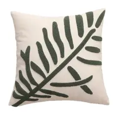 GENERICO - Cojín de lino beige Aesthetic Leaves green