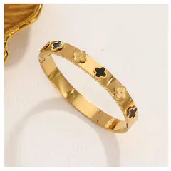 GENERICO - PULSERA BRAZALETE DE ACERO INOXIDABLE DORADO TREBOL NEGRO