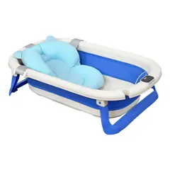PRIORI - Bañera Plegable Para Bebé Con Termómetro Lee Azul