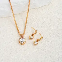 GENIEKA - Set Collar Aretes Corazón Cristal Joyas Mujer Dije Bisutería