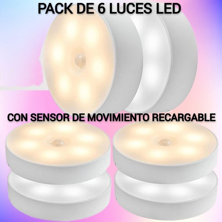 PACK DE 6 LUCES LED CON SENSOR DE MOVIMIENTO RECARGABLE
