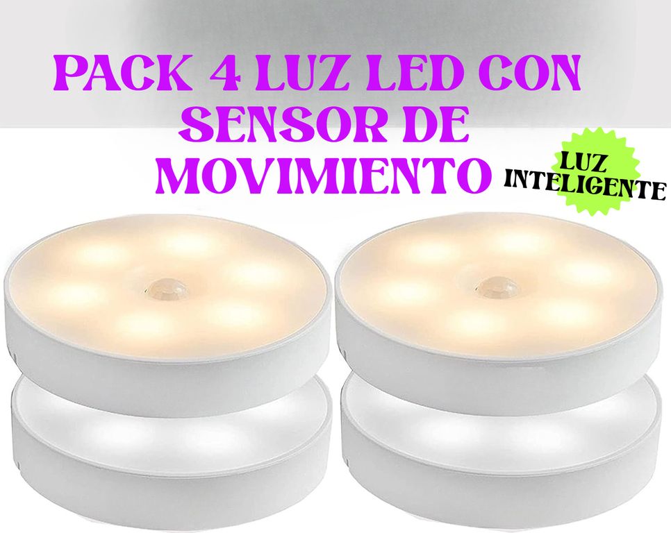 PACK DE 4 LUCES LED CON SENSOR DE MOVIMIENTO RECARGABLE