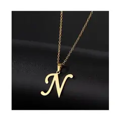 OEM - Collar Mujer Letra N Inicial Acero Inoxidable Dorado x Navidad