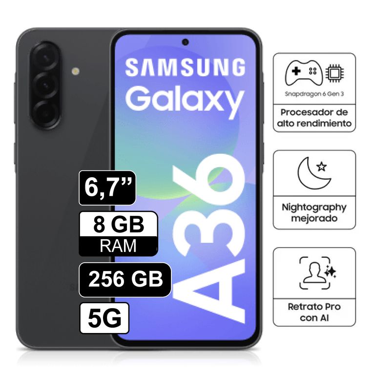 Celular Libre Galaxy A36 67 256GB 8GB RAM Negro