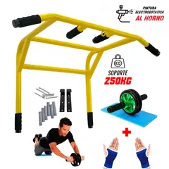 HOLGU - Barra Multifuncional 2 en 1 Premium +Rueda Ab+Guantes Gym