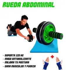 HOLGU - Rueda Abdominal AB ROLLER + Guantes + tapete Gym 120kg