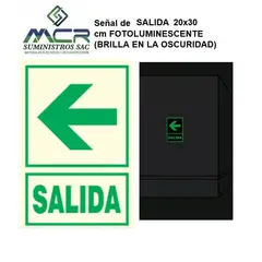 GENERICO - Señal de SALIDA 20x30 cm FOTOLUMINISCENTE BRILLA EN LA OSCURIDAD izquierda