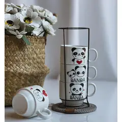 GENERICO - Juego de 4 Tazas Apilable con Soporte de Metal