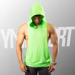 YML SPORT - Tank Top con Capucha Entrenamiento Hombre GYM Verde Limón
