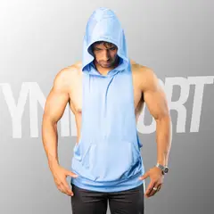 YML SPORT - Tank Top con Capucha Entrenamiento Hombre BVD GYM Celeste