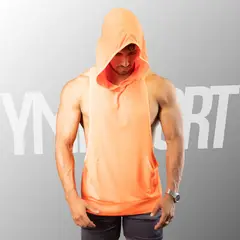 YML SPORT - Tank Top con Capucha Entrenamiento Hombre BVD GYM Anaranjado