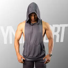 YML SPORT - Tank Top con Capucha Entrenamiento Hombre BVD GYM Plomo