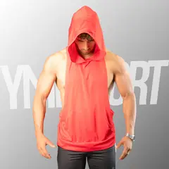 YML SPORT - Tank Top con Capucha Entrenamiento Hombre BVD GYM Rojo