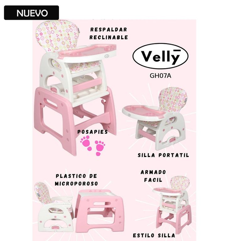Silla carpeta para Bebe 3 en 1 Velly Rosado
