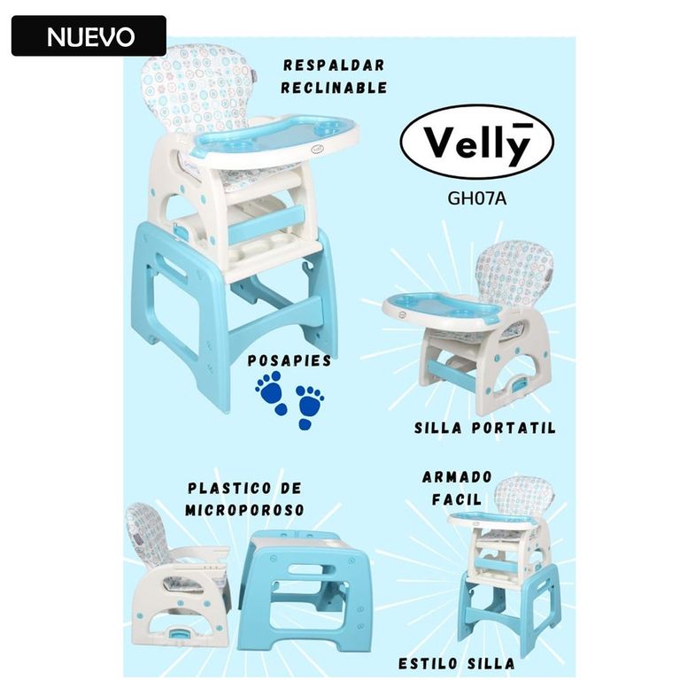 Silla carpeta para Bebe 3 en 1 Velly Celeste