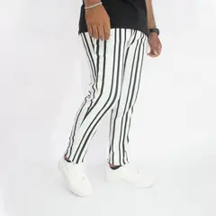 DM DEXMEN - Pantalón Dexmen Seda Rayas Blanco