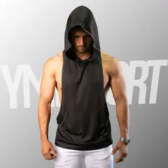 YML SPORT - Tank Top con Capucha Entrenamiento Hombre BVD GYM Negro