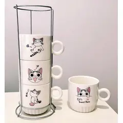 GENERICO - Juego de 4 Tazas Apilables con soporte de metal Negro