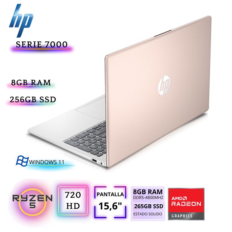 Laptop 15-FC0039W AMD Ryzen 5 7520U 15.6" FHD 8GB DDR5 256GB SSD Win 11 Home ROSADO ORO