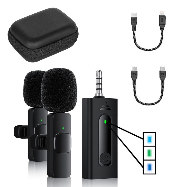 Micrófonos Dual K35 con Estuche para cámaras, IOS, Tipo C y equipos