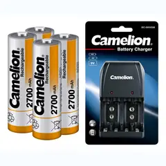 CAMELION - Cargador Con 4pilas Aa Recargables De2700mah Mejor Capacidad