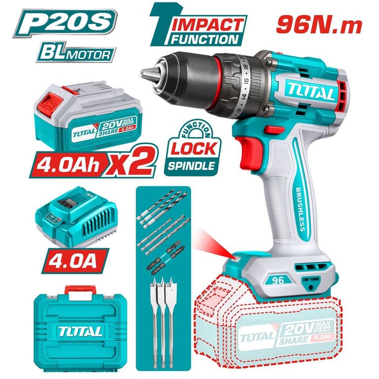 Taladro Atornillador Percutor BL 96nm 20v Equipo Completo- TIDLI20968