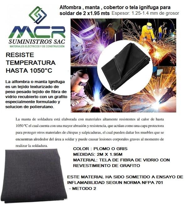 MANTA IGNIFUGA PARA SOLDAR O ALFOMBRA DE 2 m x 2 m hasta 1050°C