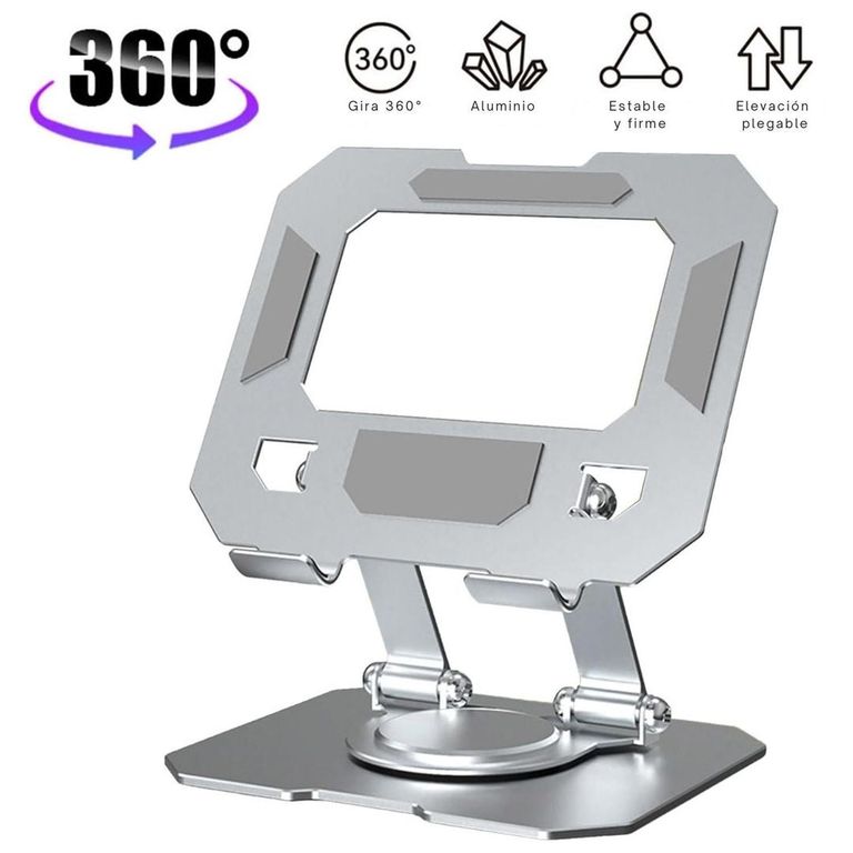 Soporte para Tablet Aluminio Giratorio 360° Base Plegable - Plateado