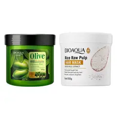 BIOAQUA - MASCARILLA DE OLIVO PARA EL CABELLO 500G - + MASCARILLA CAPILAR HAIR MASK DE ARROZ 500ML -