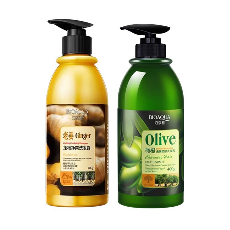 SHAMPOO DE JENGIBRE 400ML - + SHAMPOO DE OLIVO 400ML -