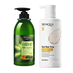 BIOAQUA - SHAMPOO DE OLIVO 400ML - + SHAMPOO HAIR MASK DE ARROZ 500ML -