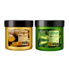 BIOAQUA - MASCARILLA DE JENGIBRE PARA EL CABELLO 500ML + MASCARILLA DE OLIVO PARA EL CABELLO 500G -