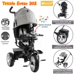 EVEZO - Triciclo para niños Musical con luces 3020EV Gris