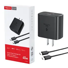 TRANYOO - Cargador 45W Tipo-C a Tipo-C Carga Súper Rápida T-SA6C Negro
