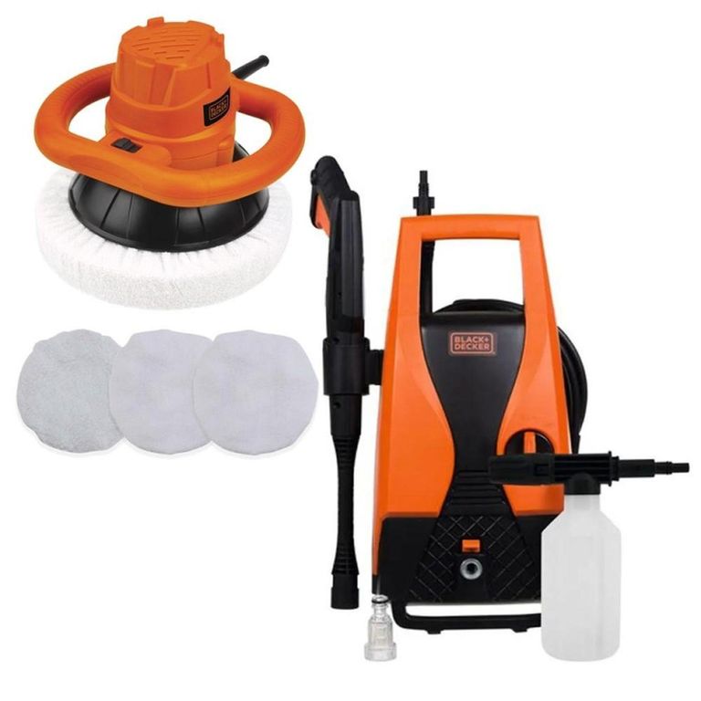 Pulidora Orbital 10" 120W + 3 Bonetes + Hidrolavadora de Alta Presión 1400W Black + Decker PW1450TD-
