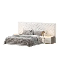 GENERICO - Cama Toronto + Cabecero + 2 Veladores King Plz - Blanco