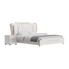 GENERICO - Cama Tapizada Carlotta - 2 Plz - Blanco y Dorado