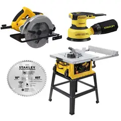 STANLEY - Sierra de Mesa 10" 1800W + Sierra Circular 7 1/4" 1600W + Lijadora Excéntrica 5" 300W SST180