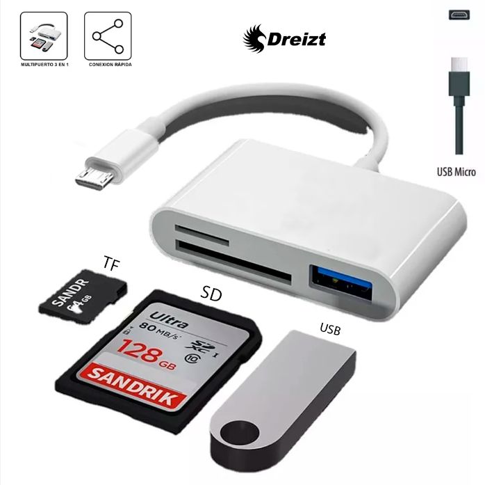 Lector De Tarjetas SD USB 3 En 1 Tipo Micro USB ADC210017