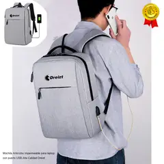 DREIZT - Mochila Antirrobo Impermeable Laptop Puerto USB Calidad Gris